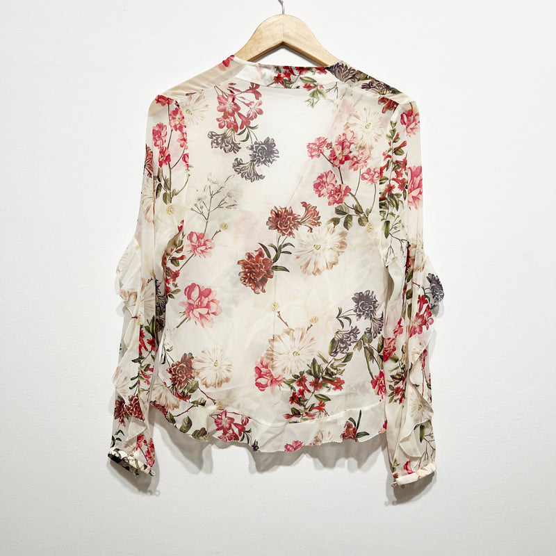 Nicholas Silk Chiffon Semi Sheer Long Sleeve Ruffle Button Front Blouse Shirt 2