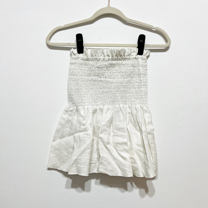 Sir Women's Smocked Stretch Bodice Lightweight Linen Strapless Blouse White