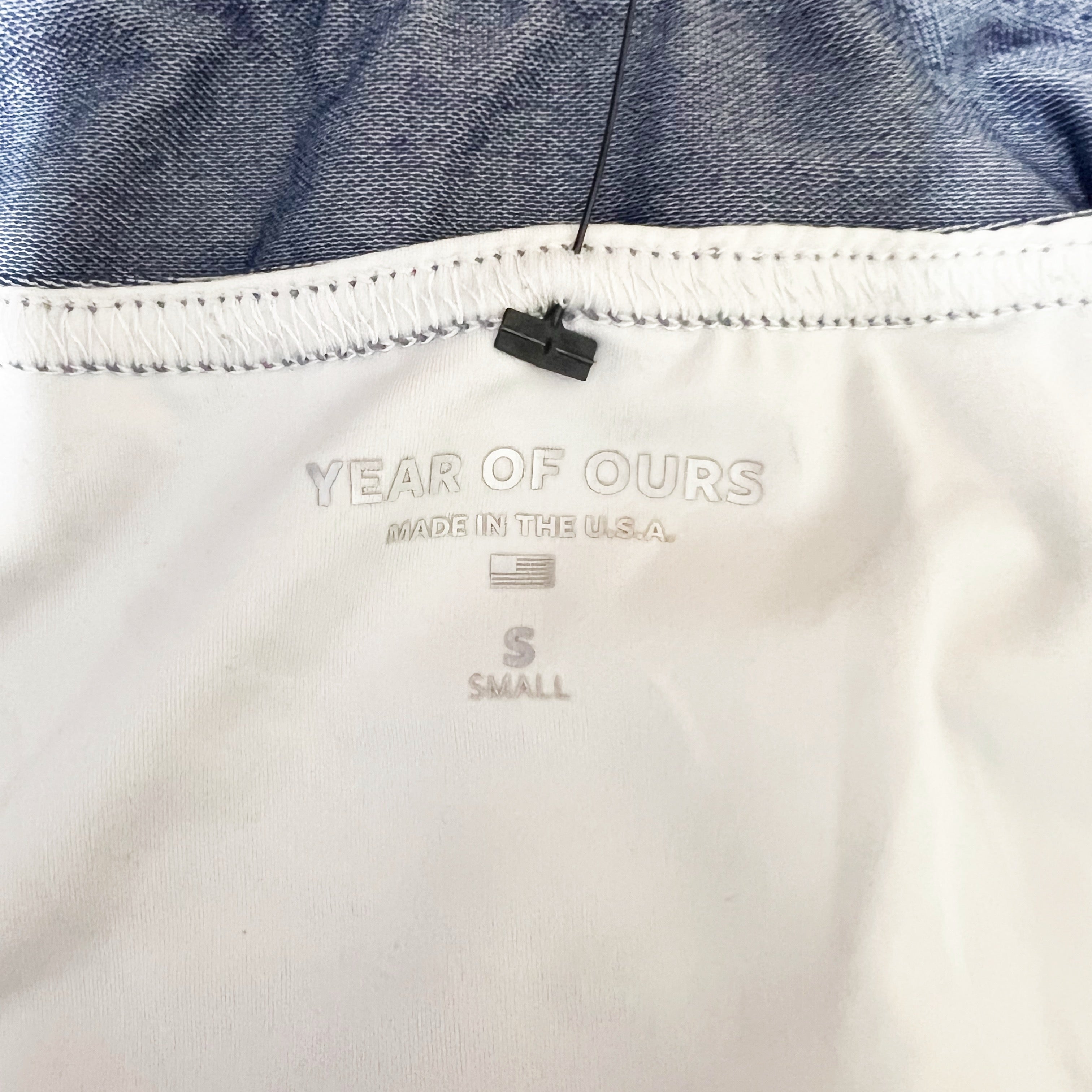 Year Of Ours Dolly Faux Chambray Denim Cropped Athletic Sports Bra Crop Top Blue