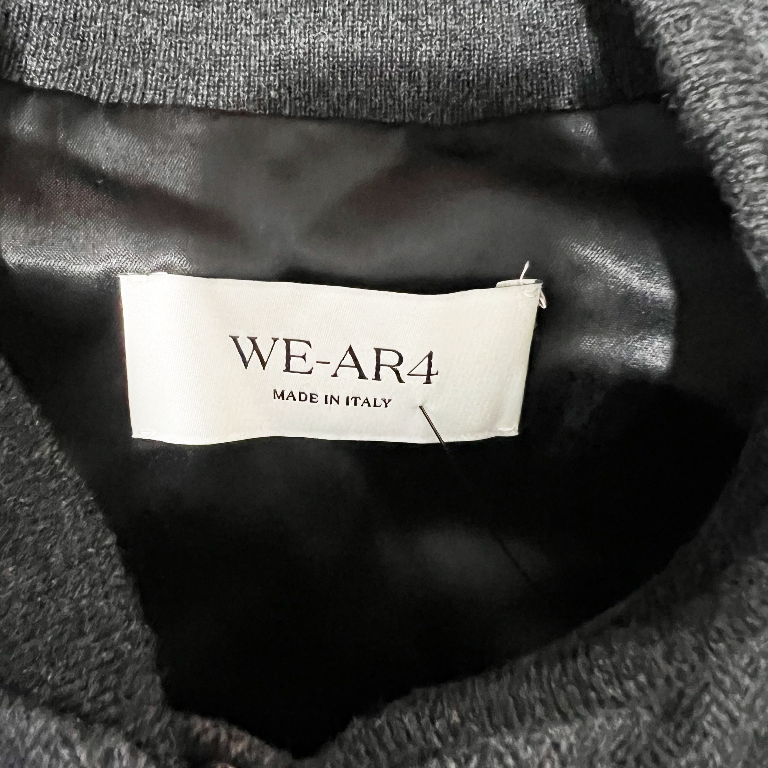 WE-AR4 Italy Wool Blend Woven Collarless Full Zip Bomber Jacket Gray Black Large