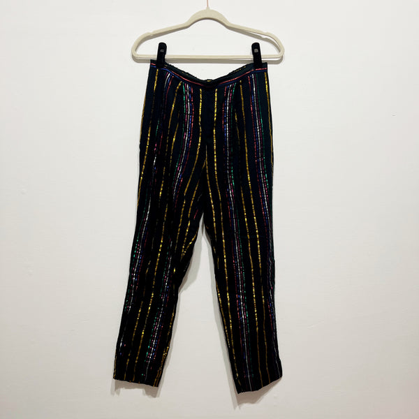 Farm Rio Cotton Lurex Rainbow Multi Stripe Print Pattern Straight Leg Pants M