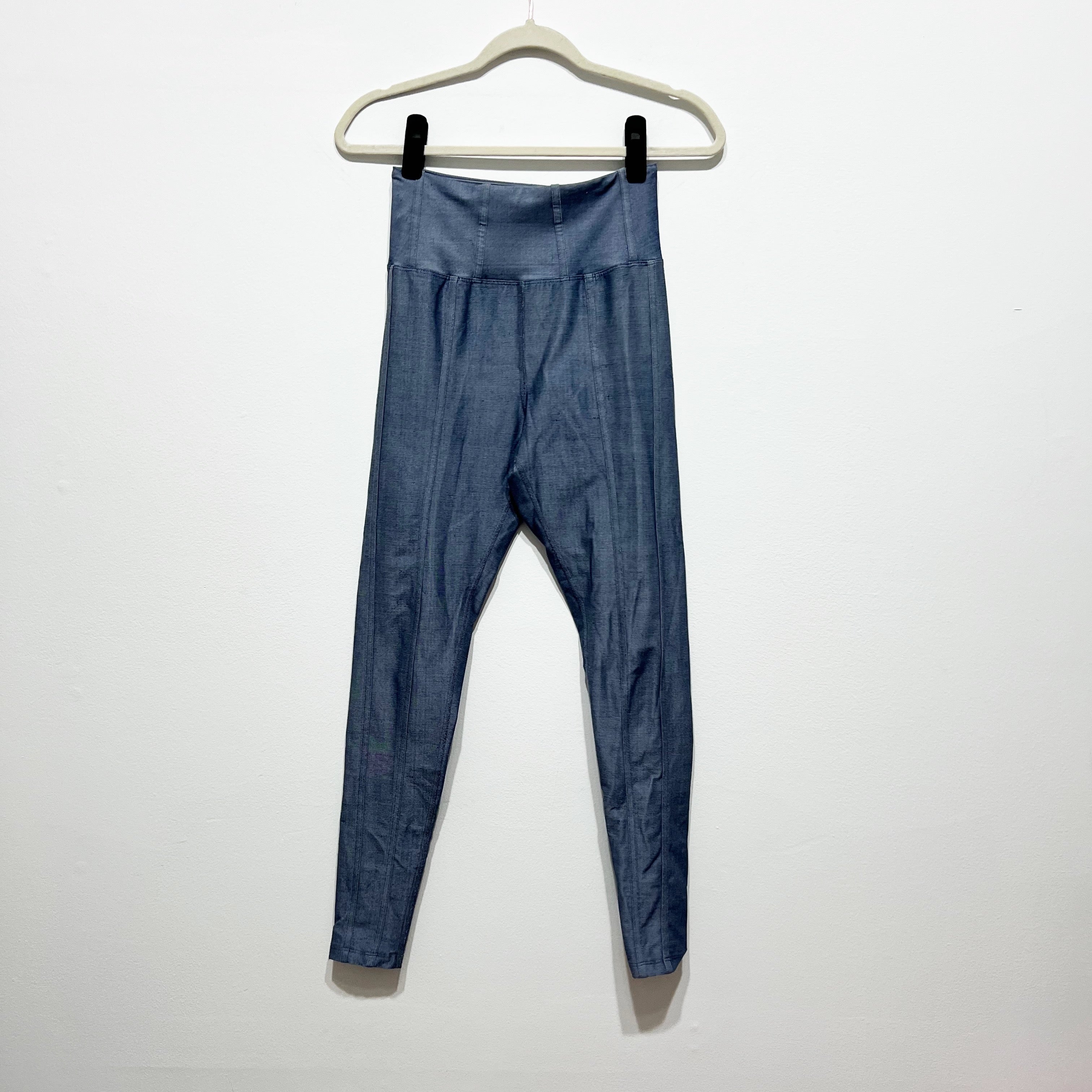 Year Of Ours Denim Corset High Waisted Athletic Work Out Leggings Chambray Blue