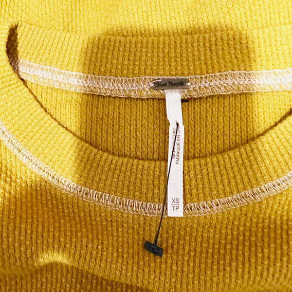 Free People Zip It Off Cotton Stretch Waffle Weave Crew Neck Long Sleeve Shirt
