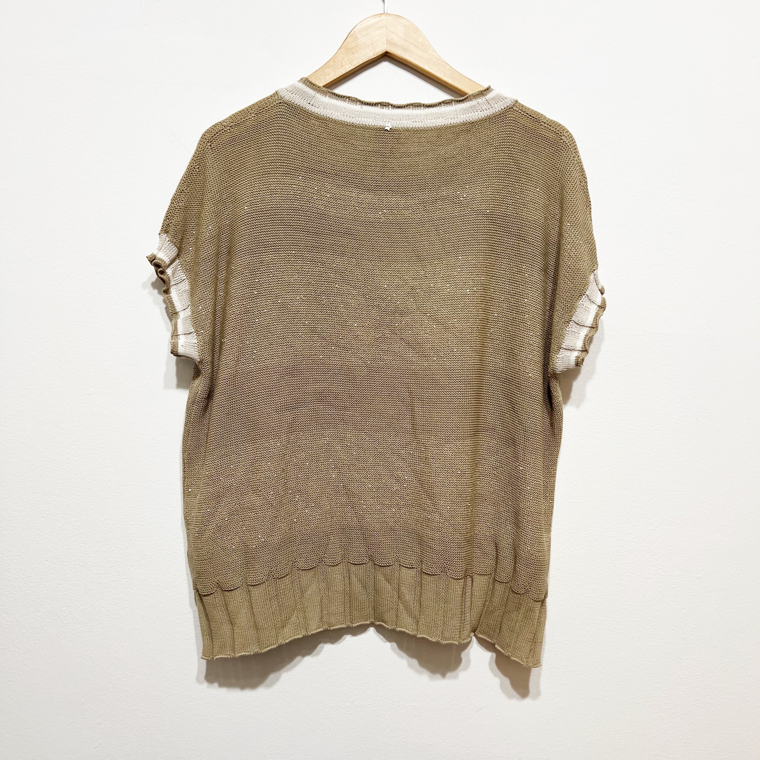 Lorena Antoniazzi Made In Italy Knit Stretch Sequin Embellished Cotton Sweater