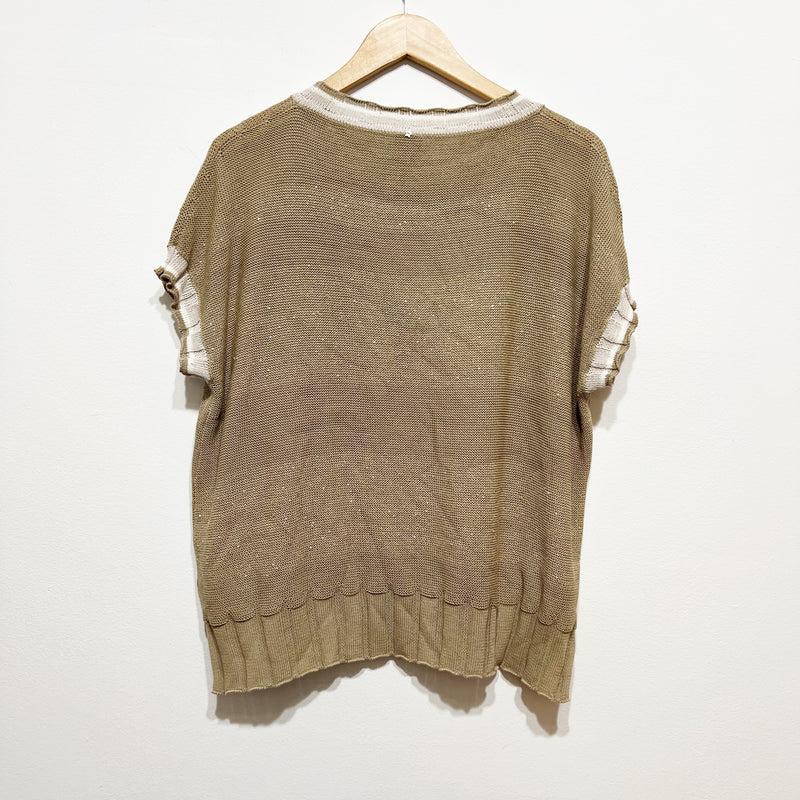 Lorena Antoniazzi Made In Italy Knit Stretch Sequin Embellished Cotton Sweater