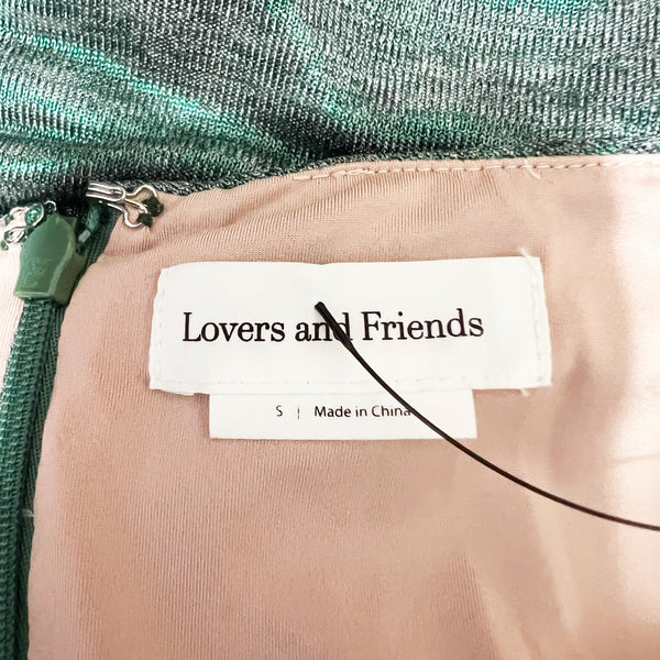 Lovers And Friends Ramona Ruched V Neck Jade Green Metallic Holographic Dress S