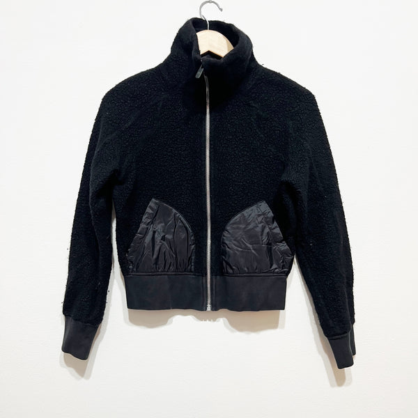 Lululemon Women's So Sherpa Teddy Wool Blend Full Zip Casual Jacket Black 4