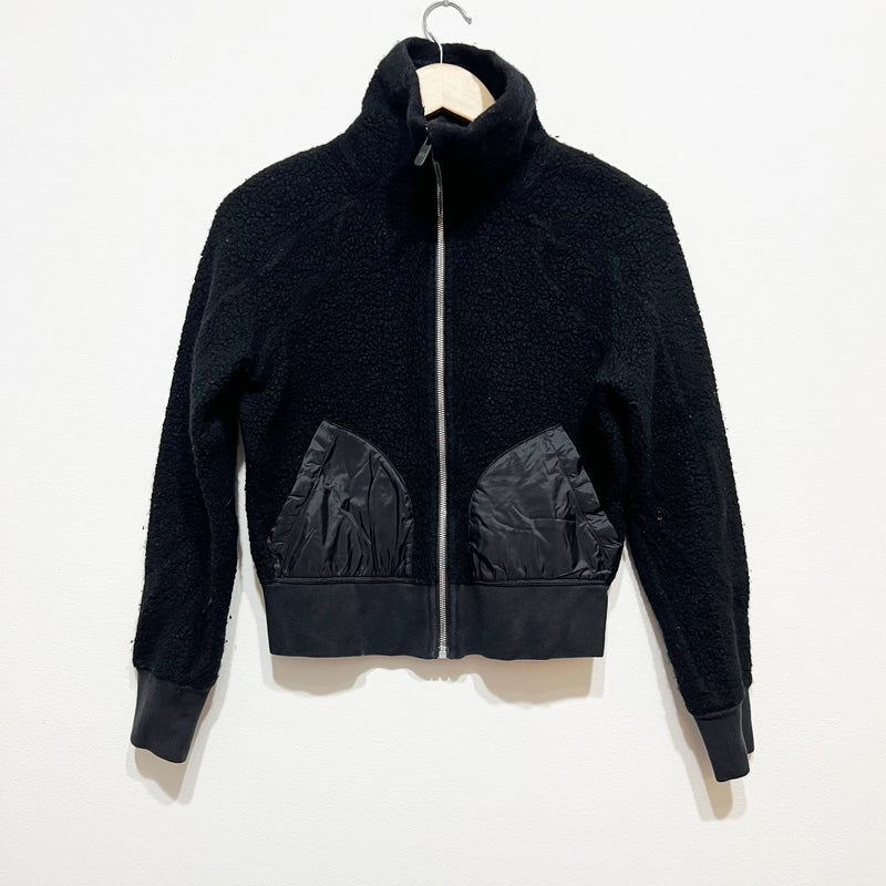 Lululemon Women's So Sherpa Teddy Wool Blend Full Zip Casual Jacket Black 4