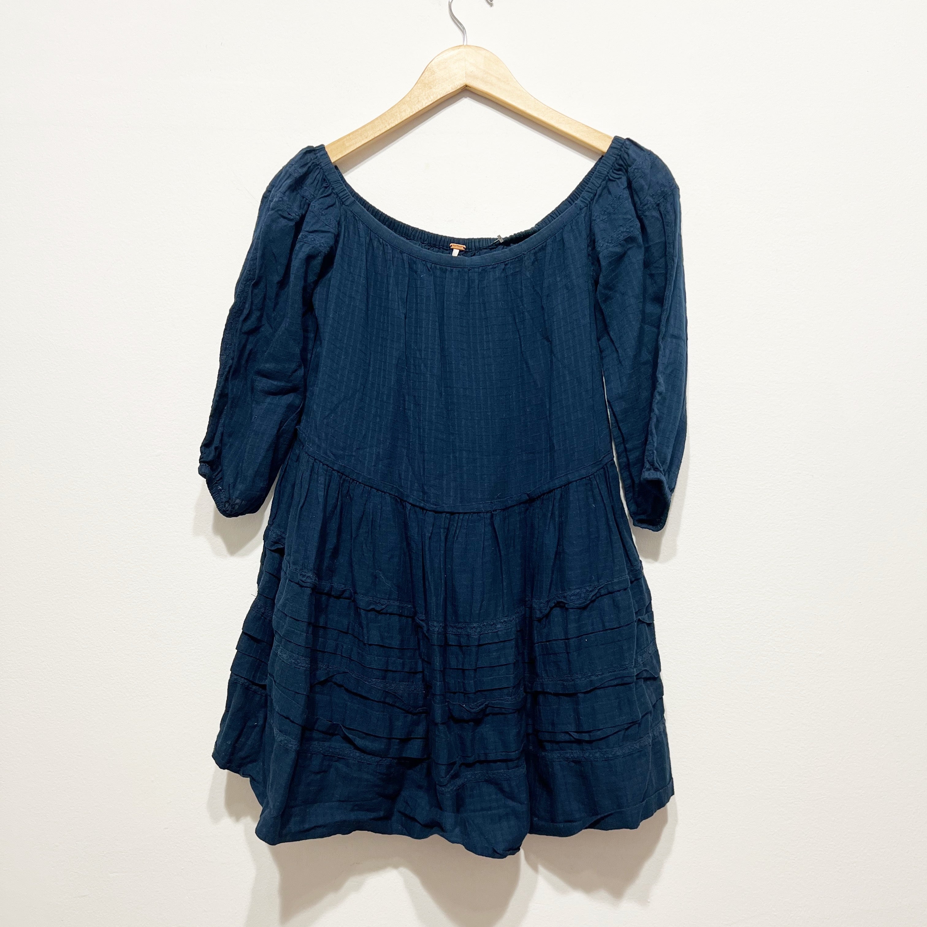 Free People Candy Shop Cotton Off The Shoulder Tier Pullover Mini Dress Midnight