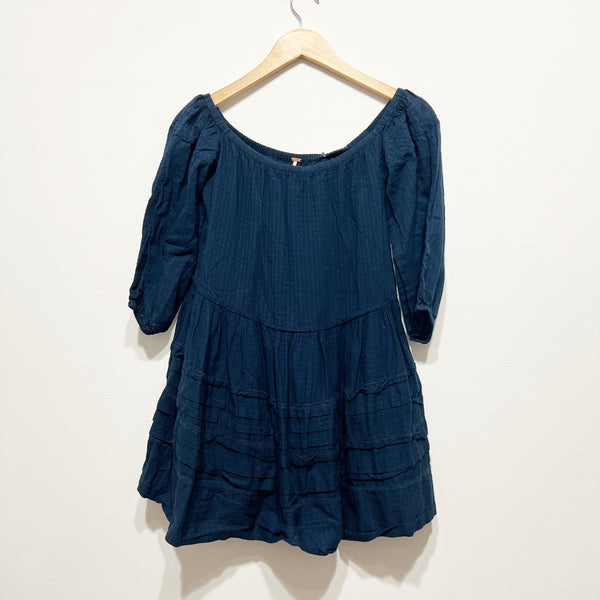 Free People Candy Shop Cotton Off The Shoulder Tier Pullover Mini Dress Midnight