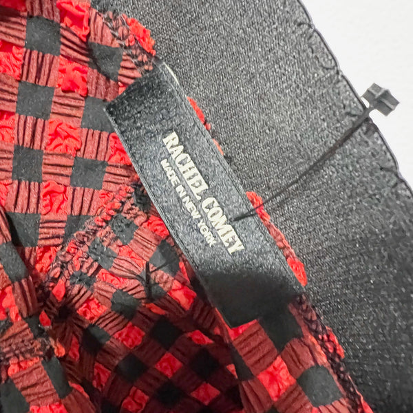 Rachel Comey Red Black Puckered Gingham Check Print Pattern Ruched Skirt 12