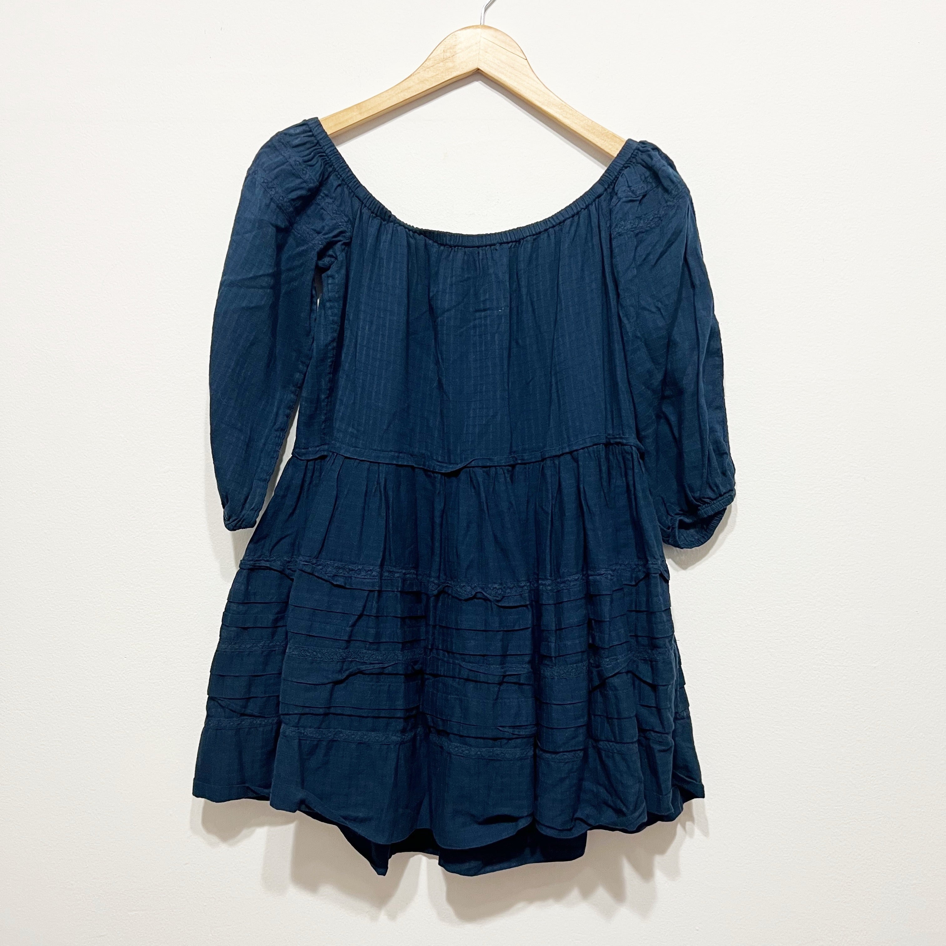 Free People Candy Shop Cotton Off The Shoulder Tier Pullover Mini Dress Midnight