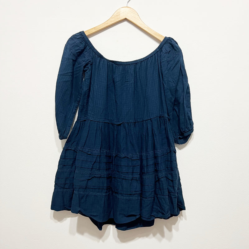 Free People Candy Shop Cotton Off The Shoulder Tier Pullover Mini Dress Midnight