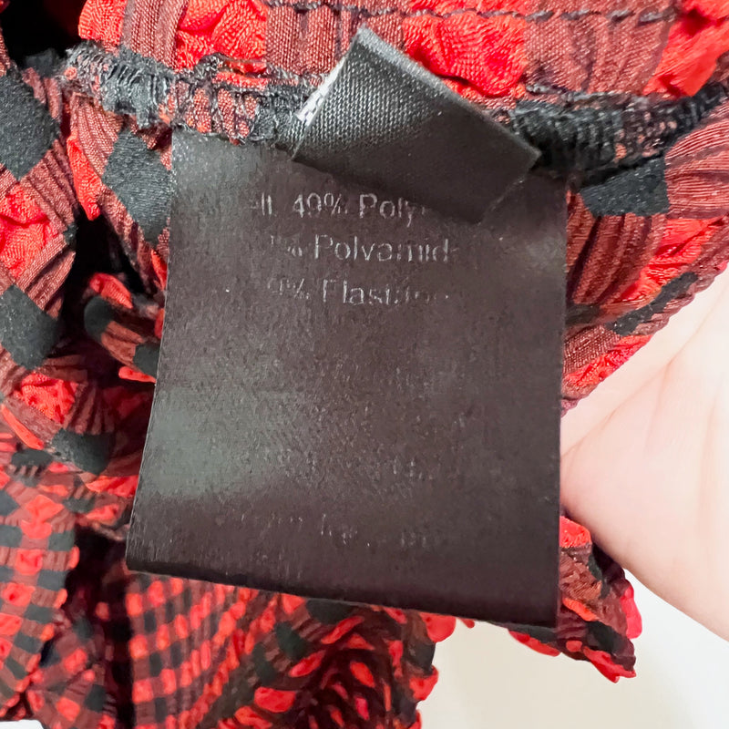 Rachel Comey Red Black Puckered Gingham Check Print Pattern Ruched Skirt 12