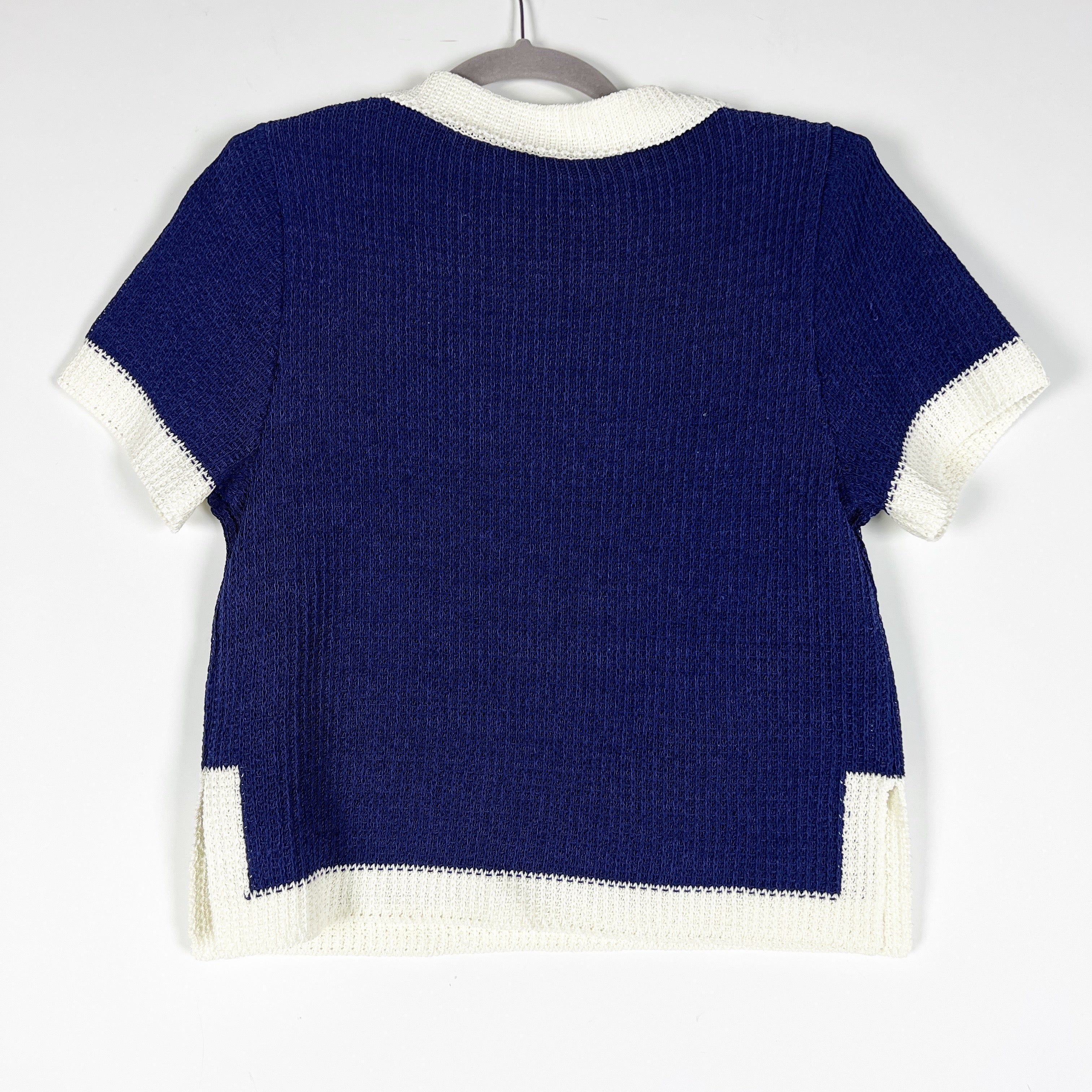 NEW The Femm Dane Boxy Knit Stretch Collared Polo Short Sleeve Sweater Midnight