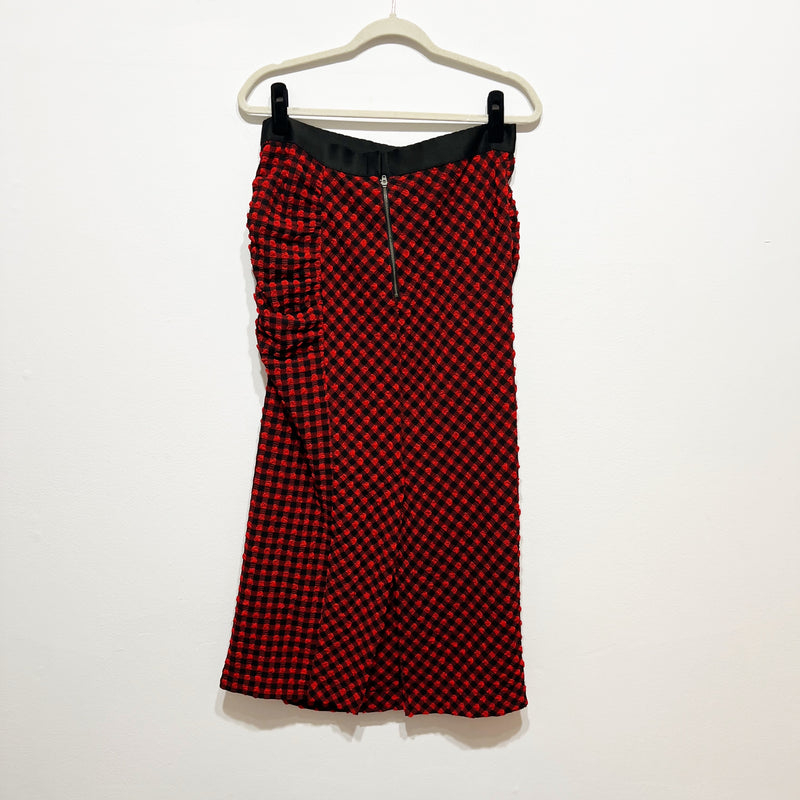 Rachel Comey Red Black Puckered Gingham Check Print Pattern Ruched Skirt 12