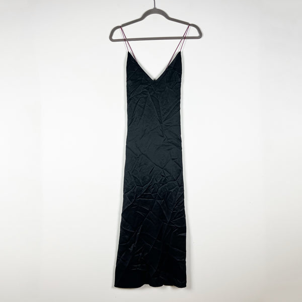 Rag &amp; Bone Silk Satin Sleeveless V Neck Pullover Midi Slip Dress Black 0