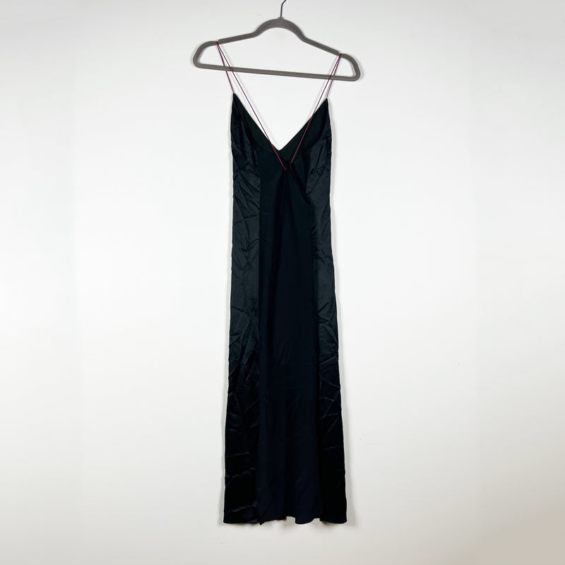 Rag &amp; Bone Silk Satin Sleeveless V Neck Pullover Midi Slip Dress Black 0