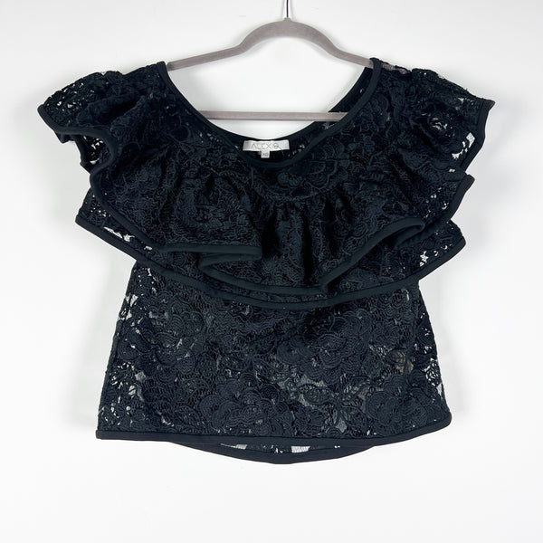 ALEXIS Crista Sheer Floral Flower Print Allover Lace Off The Shoulder Blouse XS