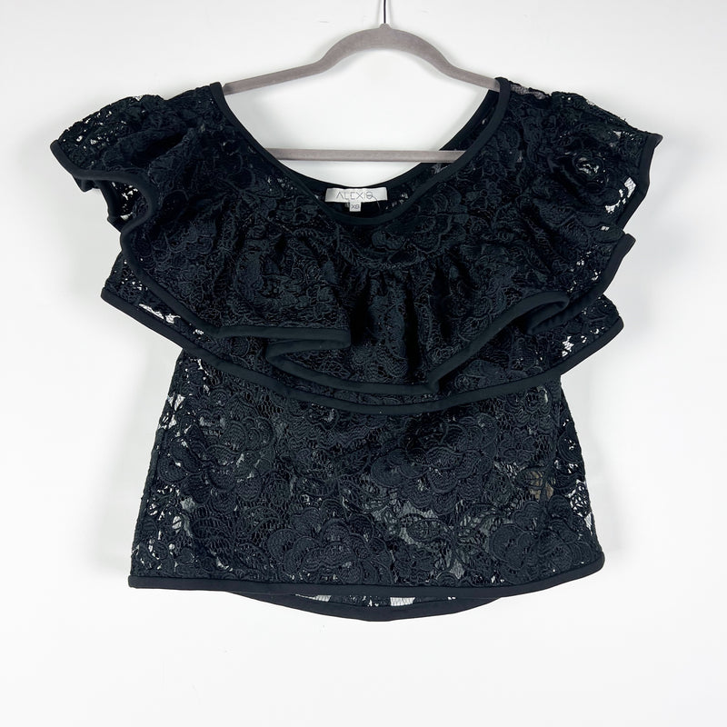 ALEXIS Crista Sheer Floral Flower Print Allover Lace Off The Shoulder Blouse XS