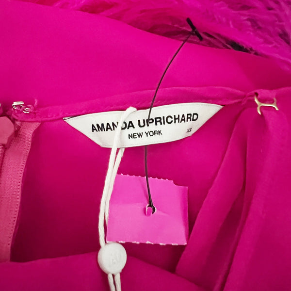 NEW Amanda Uprichard Marianna Midi Feather Trim Slip Dress Hot Pink Light XS