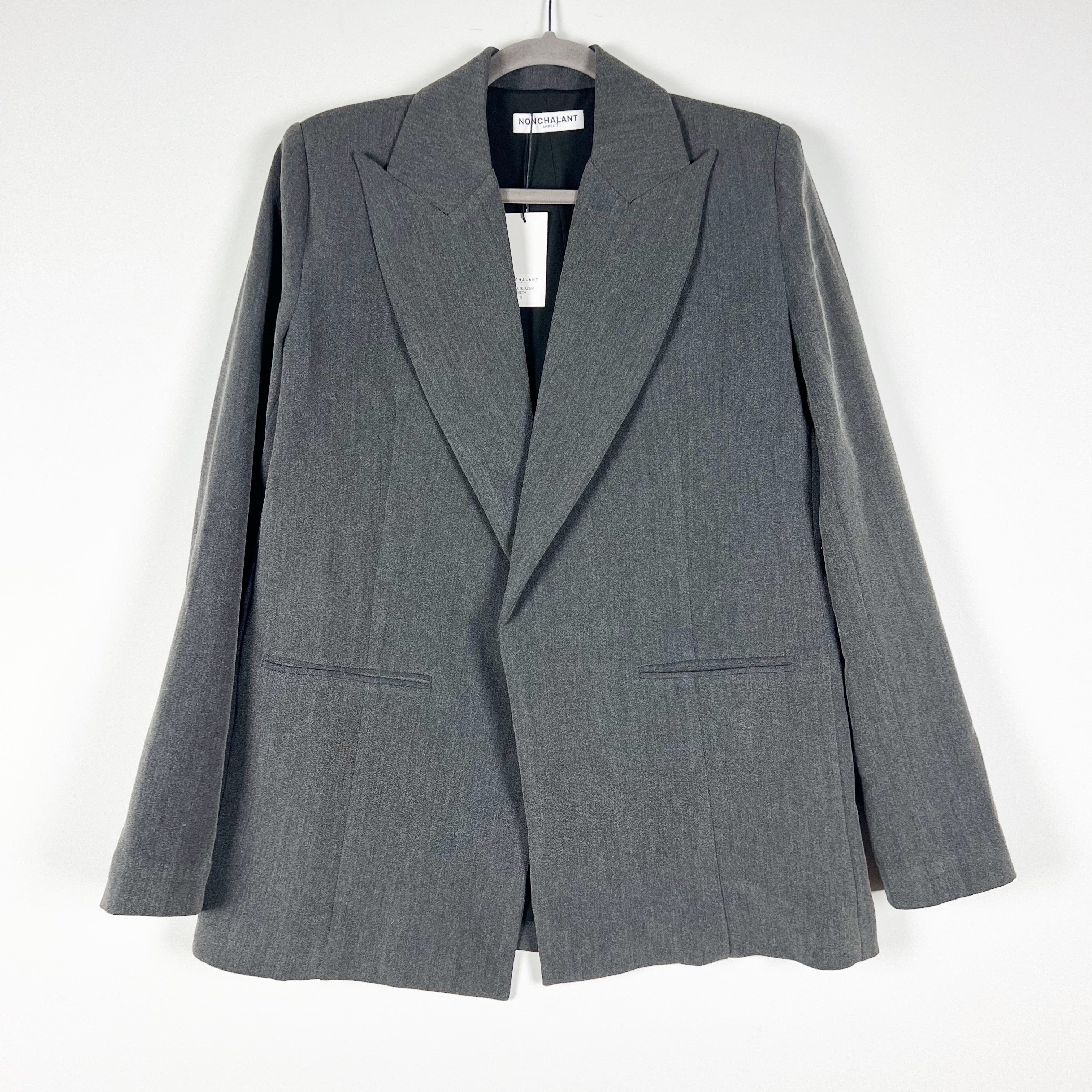 NEW Nonchalant Cyra Oversized Lapel Open Front Structured Blazer Jacket Gray S