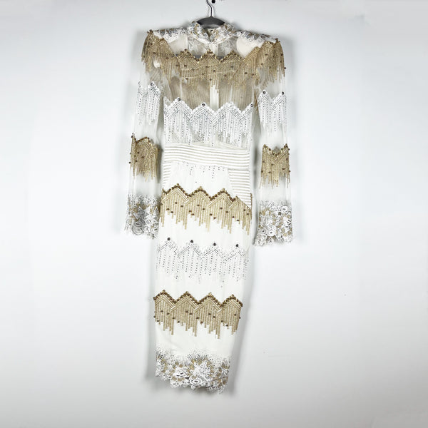 Zhivago Chrysler Midi Mesh Beaded Crystal Jewel Embroidered Midi Dress Moet S