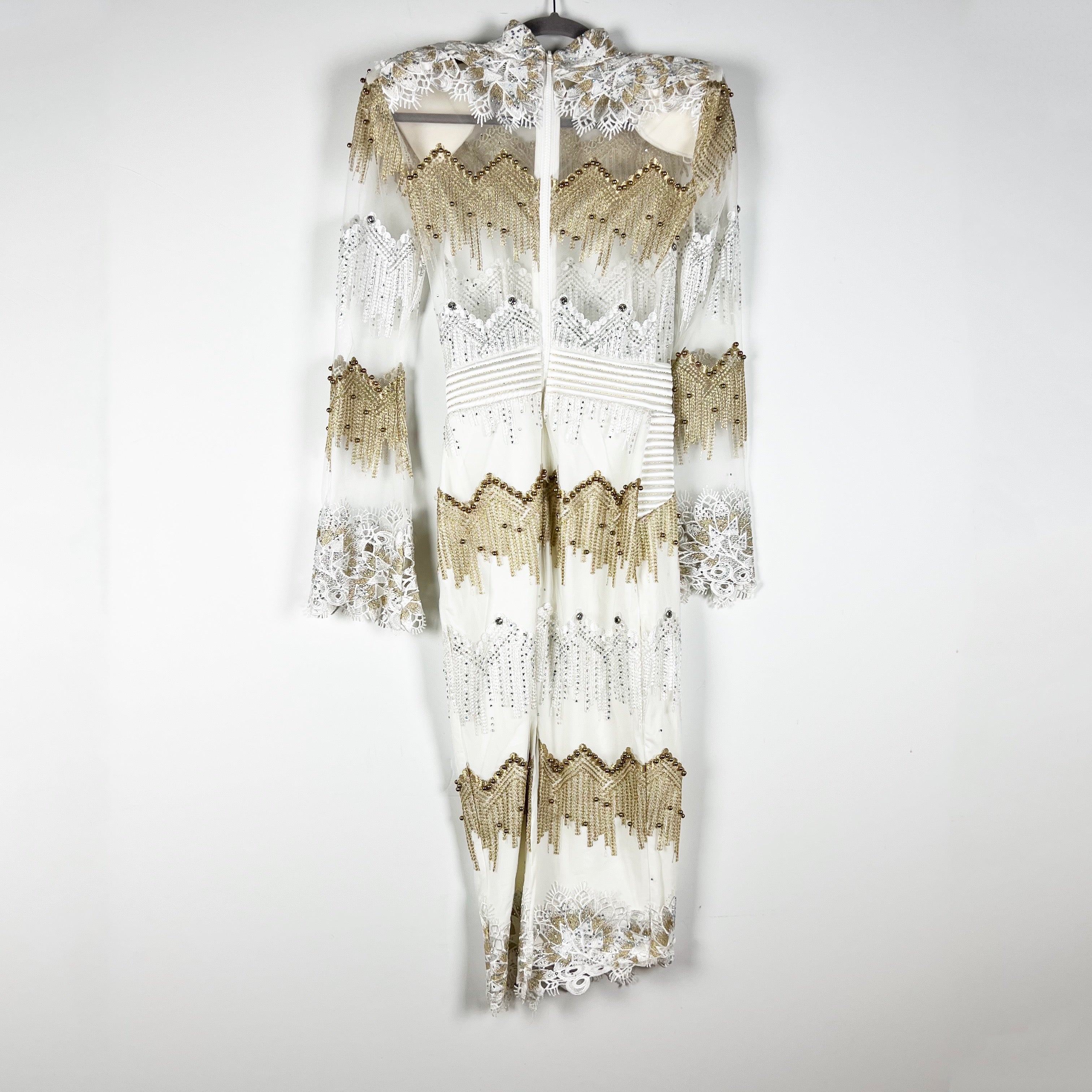 Zhivago Chrysler Midi Mesh Beaded Crystal Jewel Embroidered Midi Dress Moet S