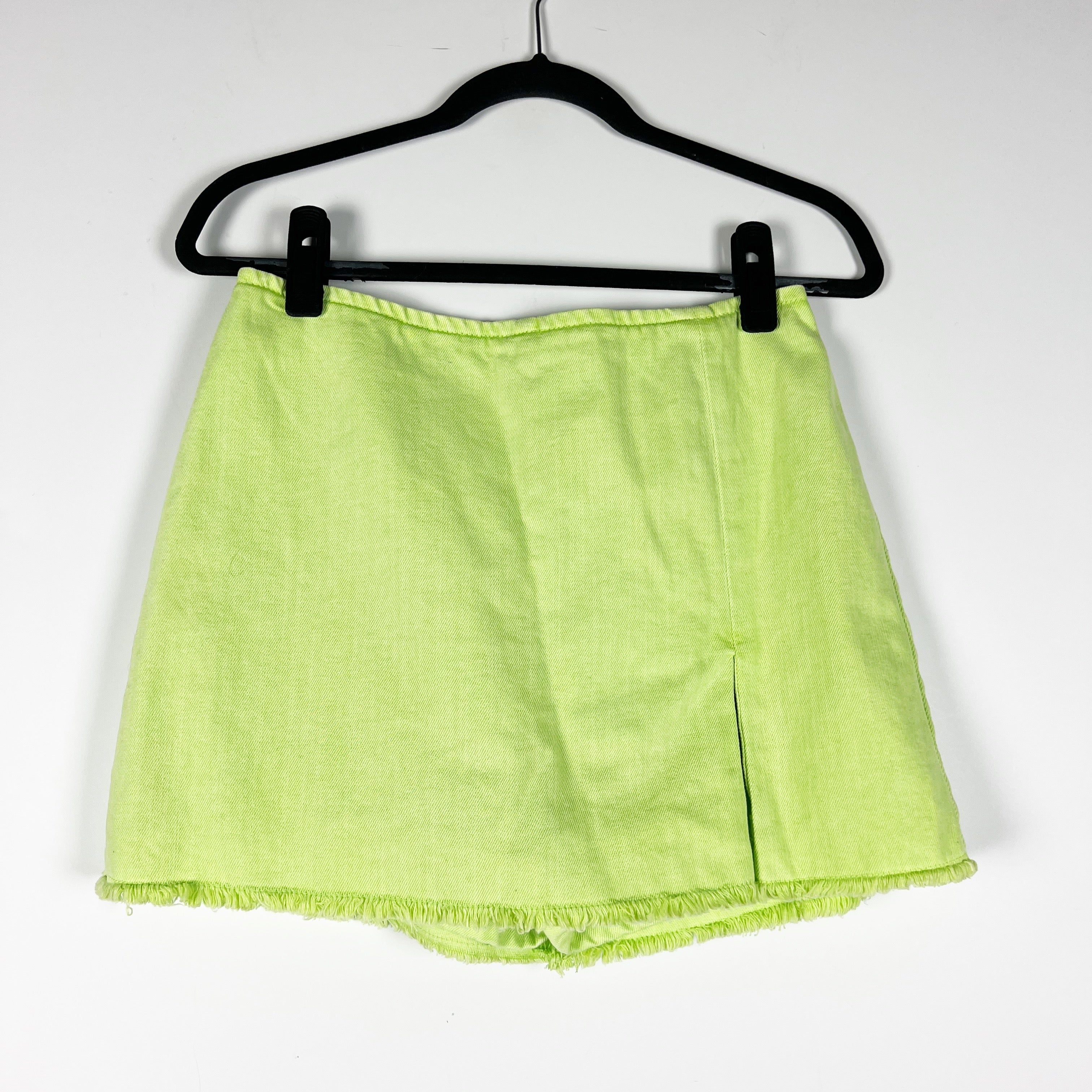 NEW Amanda Uprichard Dale Cotton Denim Side Slit Mini Skirt Skort Cucumber Green