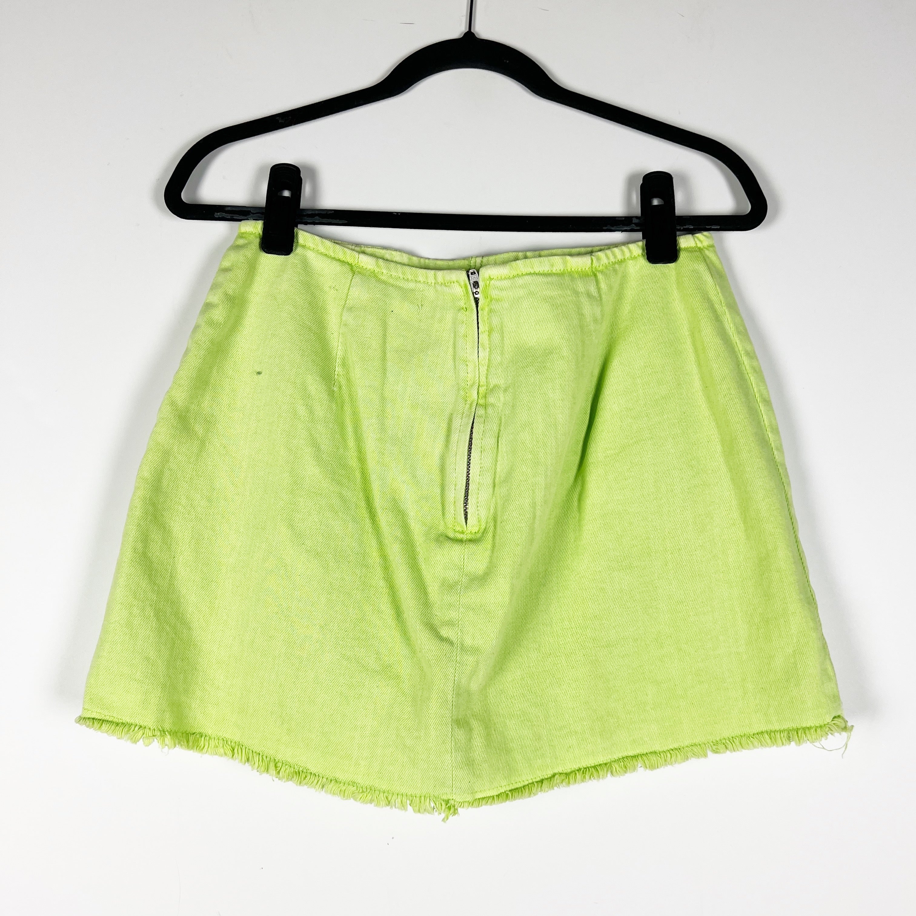 NEW Amanda Uprichard Dale Cotton Denim Side Slit Mini Skirt Skort Cucumber Green