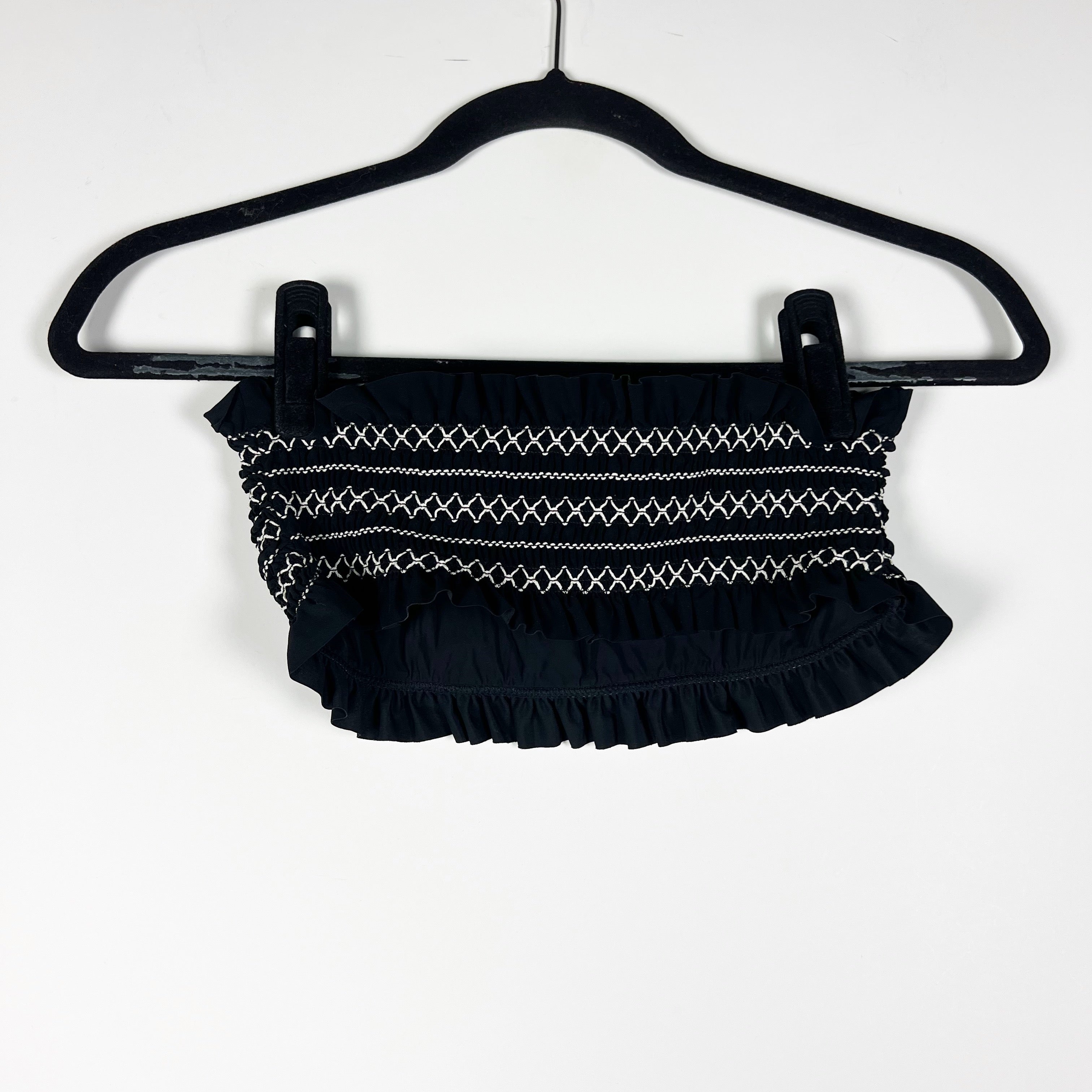 Tory Burch Women's Costa Bandeau Smocked Stretch Bikini Swim Bathing Suit Top XS