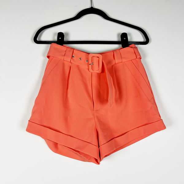 NEW Generation Love Belen Crepe High Waisted Belted Mini Shorts Apricot Orange 4