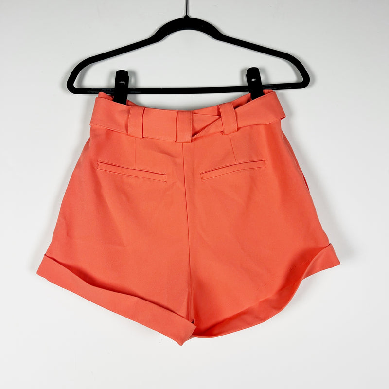 NEW Generation Love Belen Crepe High Waisted Belted Mini Shorts Apricot Orange 4