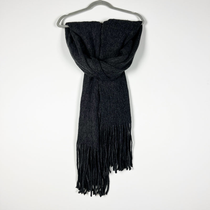 By Anthropologie Fuzzy Knit Stretch Tassel Fringe Oversize Wrap Shawl Scarf Gray