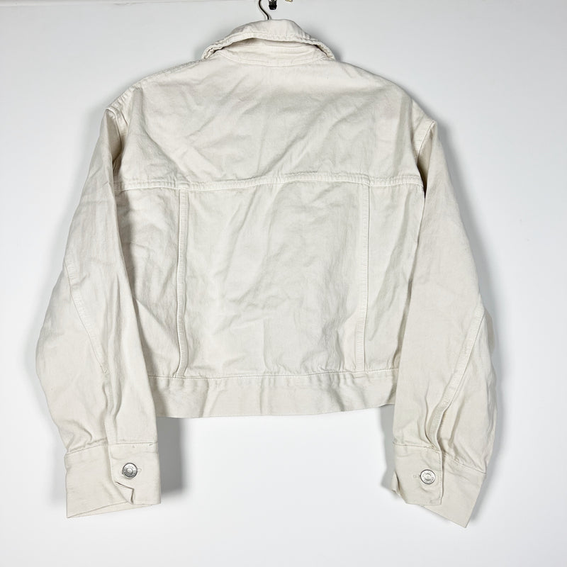 Zara Cotton Denim Jean Button Front Collared Jacket Ivory XS