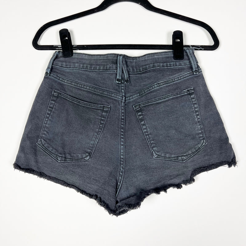 Good American Women's High Waisted Fray Raw Edge Hem Mini Jean Denim Shorts 2