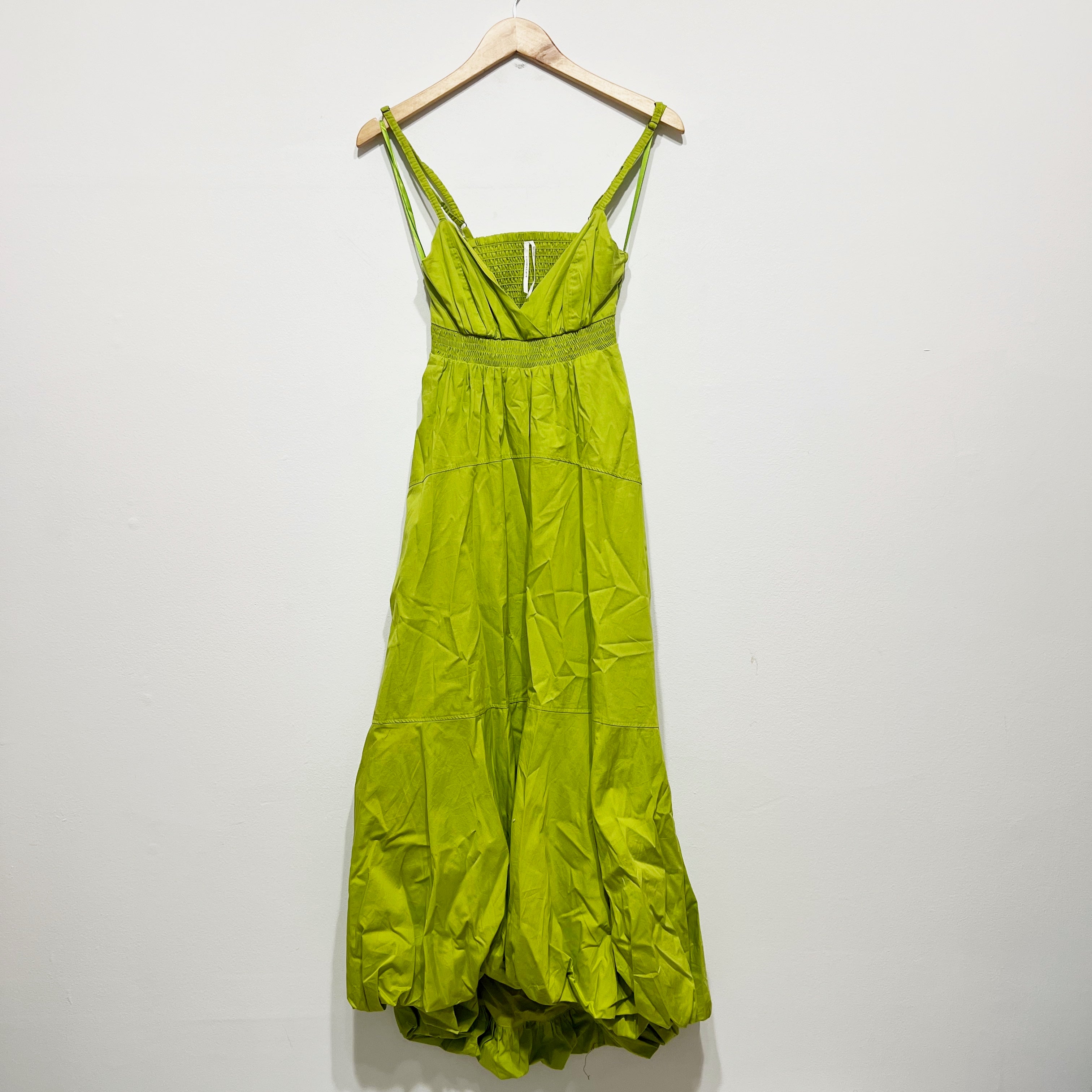 NEW Anthropologie V Neck Tiered Bubble Hem Tank Pullover Midi Dress Green XS