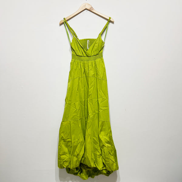 NEW Anthropologie V Neck Tiered Bubble Hem Tank Pullover Midi Dress Green XS