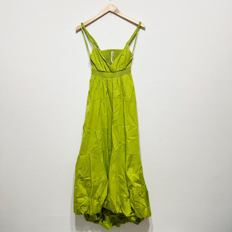 NEW Anthropologie V Neck Tiered Bubble Hem Tank Pullover Midi Dress Green XS