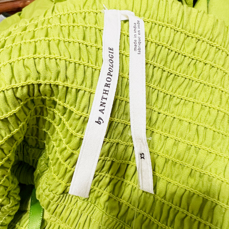 NEW Anthropologie V Neck Tiered Bubble Hem Tank Pullover Midi Dress Green XS