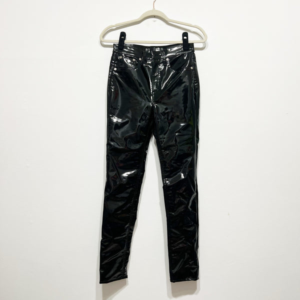 Rag &amp; Bone Faux Vegan Patent Leather Mid Rise Skinny Pants Shiny Black 25