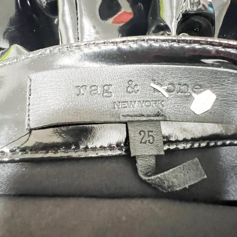 Rag &amp; Bone Faux Vegan Patent Leather Mid Rise Skinny Pants Shiny Black 25