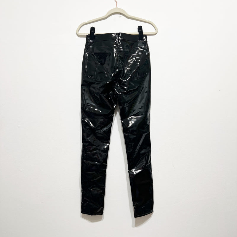 Rag &amp; Bone Faux Vegan Patent Leather Mid Rise Skinny Pants Shiny Black 25