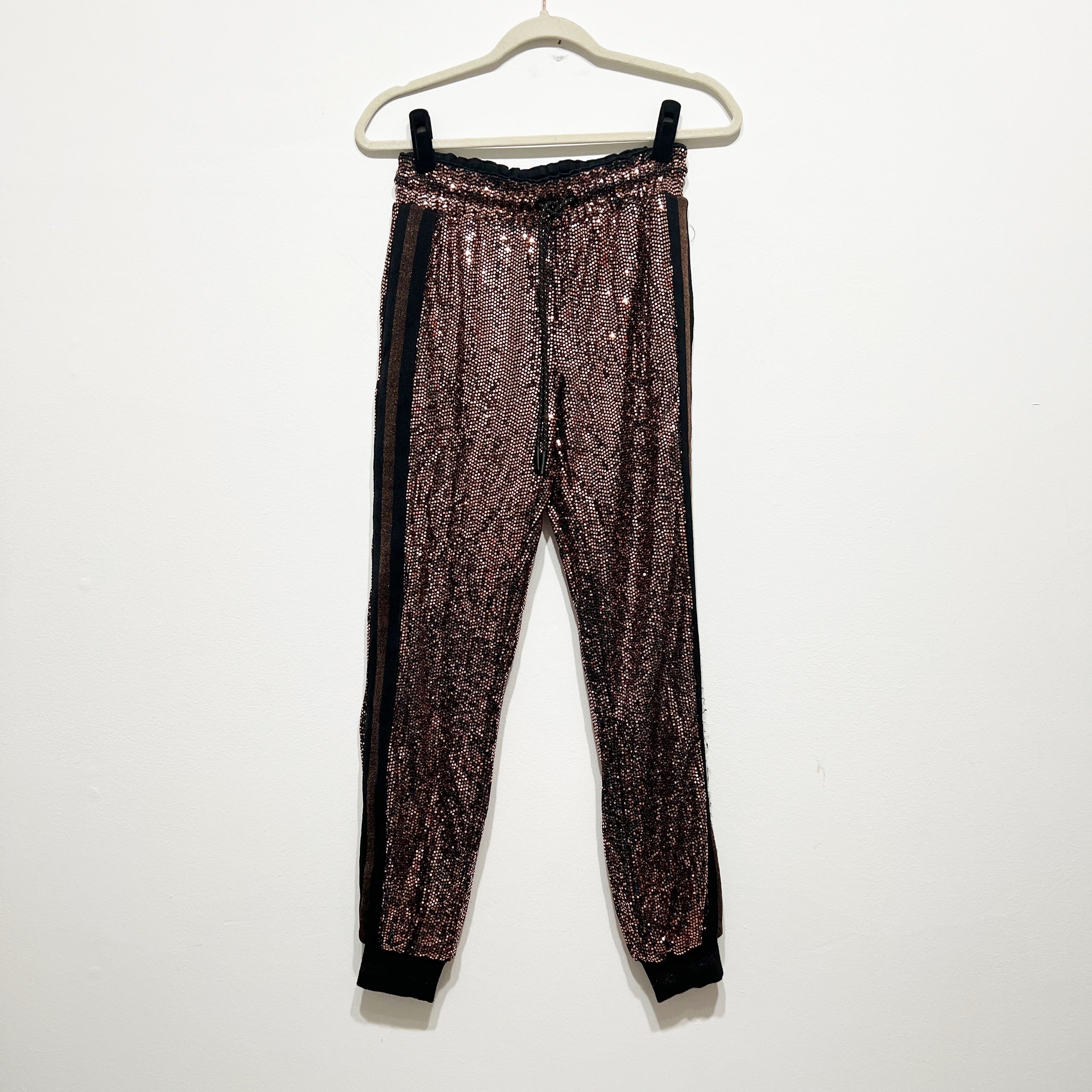 Pam &amp; Gela Rose Mirror Ball Sequin Embellished Sparkle Joggers Pants Small