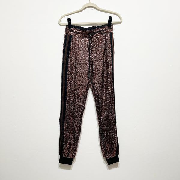 Pam &amp; Gela Rose Mirror Ball Sequin Embellished Sparkle Joggers Pants Small