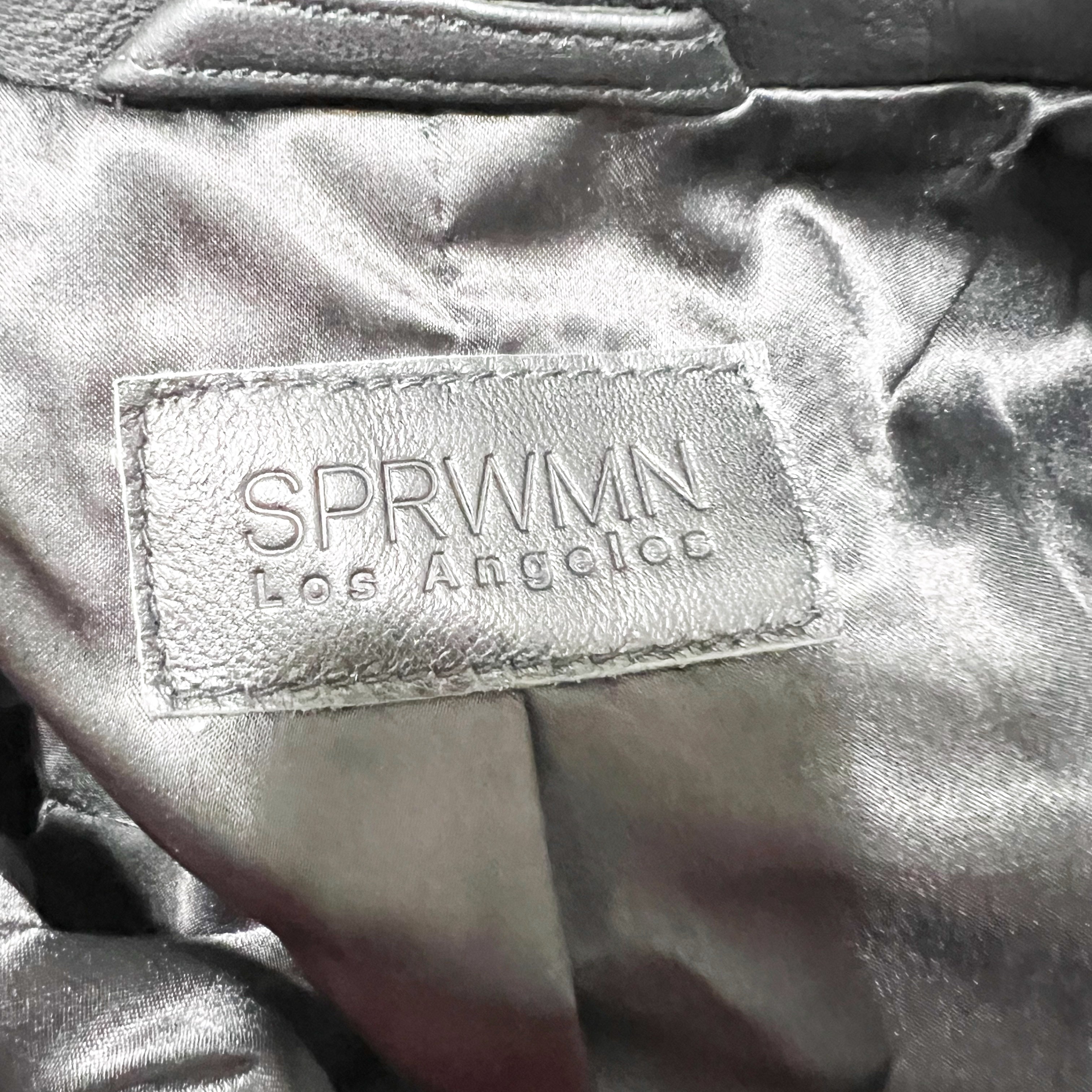 SPRWMN Women's Genuine Leather One Button Blazer Jacket Solid Black XS