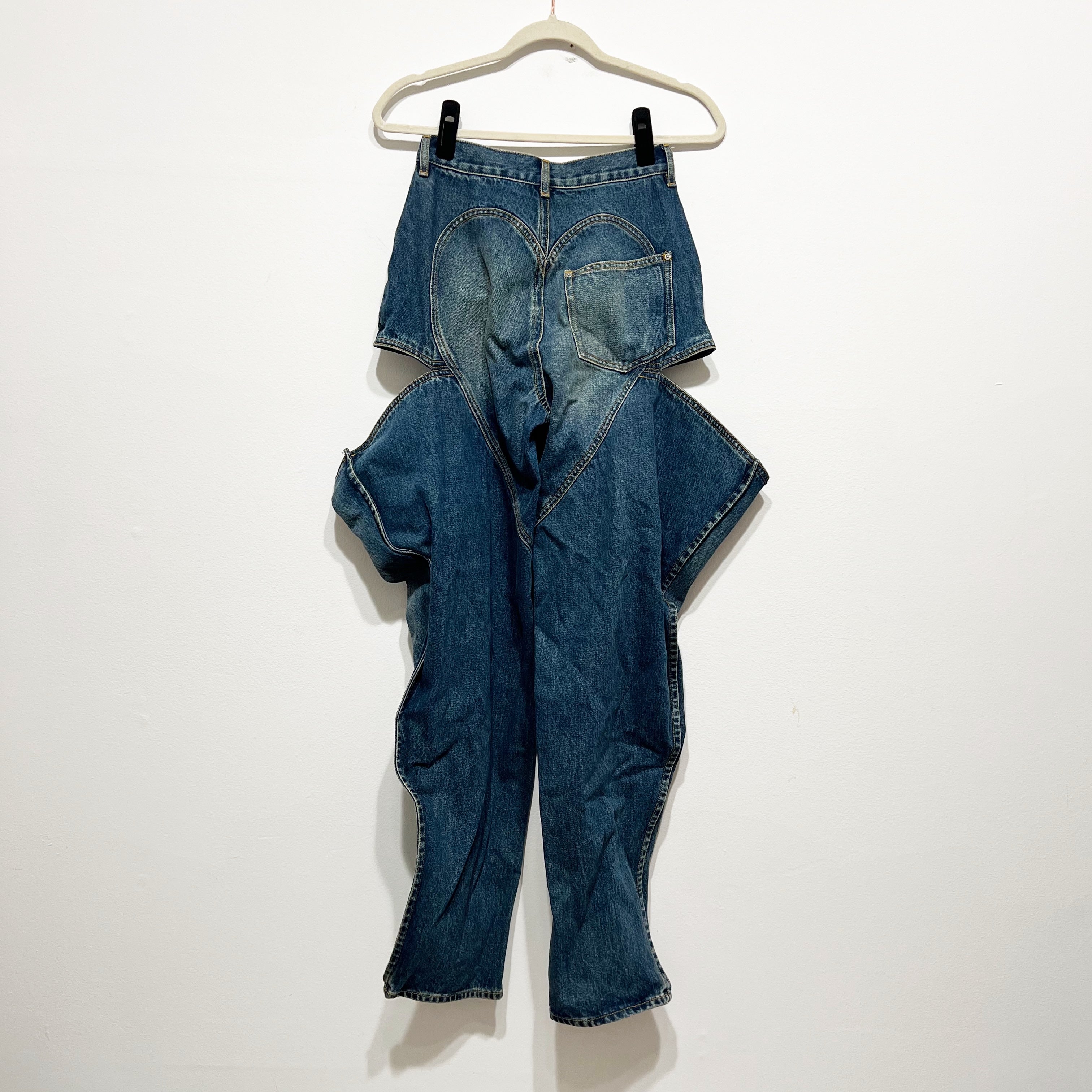 Area Crystal Jewel Diamond Sparkle Embellished Straight Slit Baggy Cotton Jeans