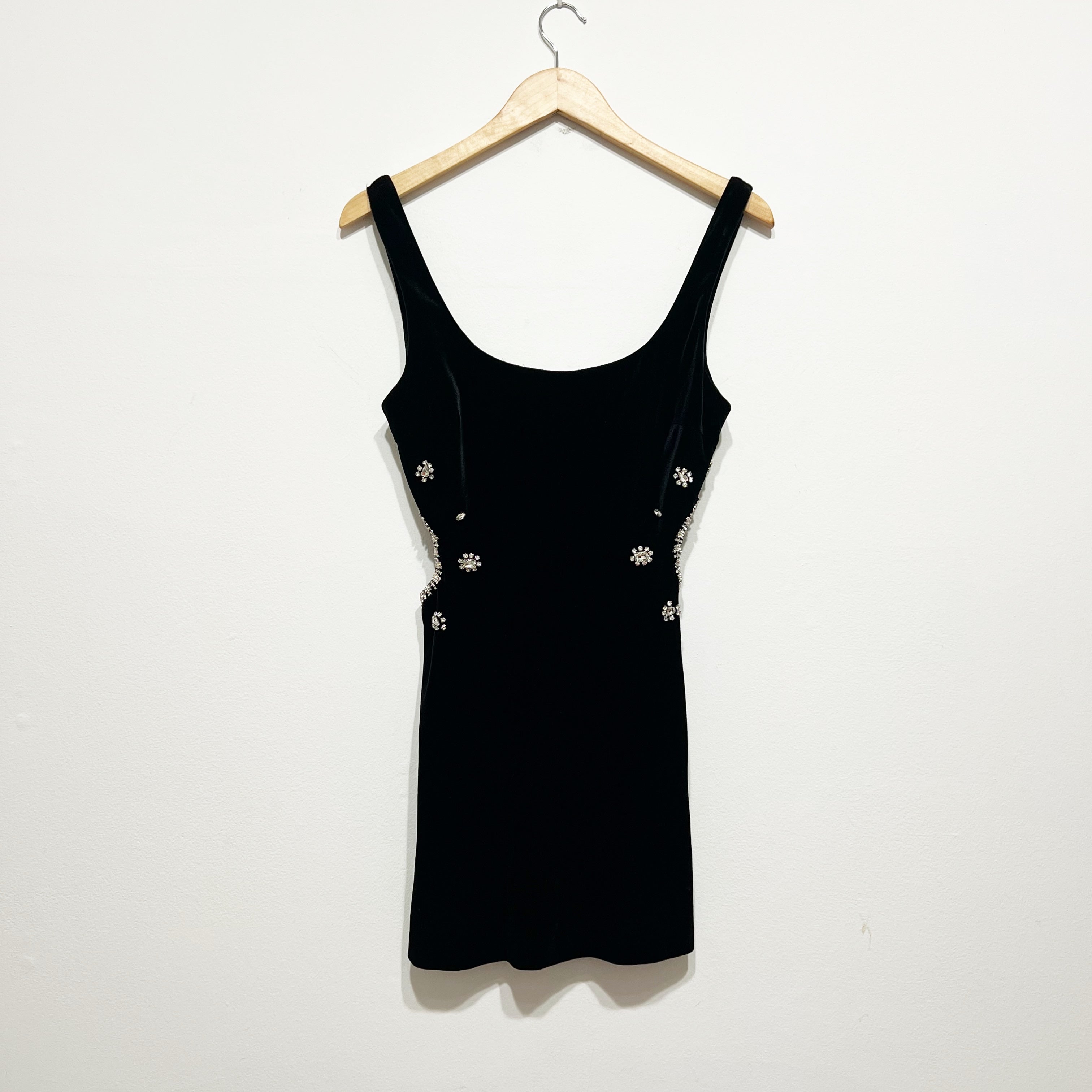 Zara Velvet Velour Crystal Jewel Diamond Embellished Cut Out Mini Party Dress