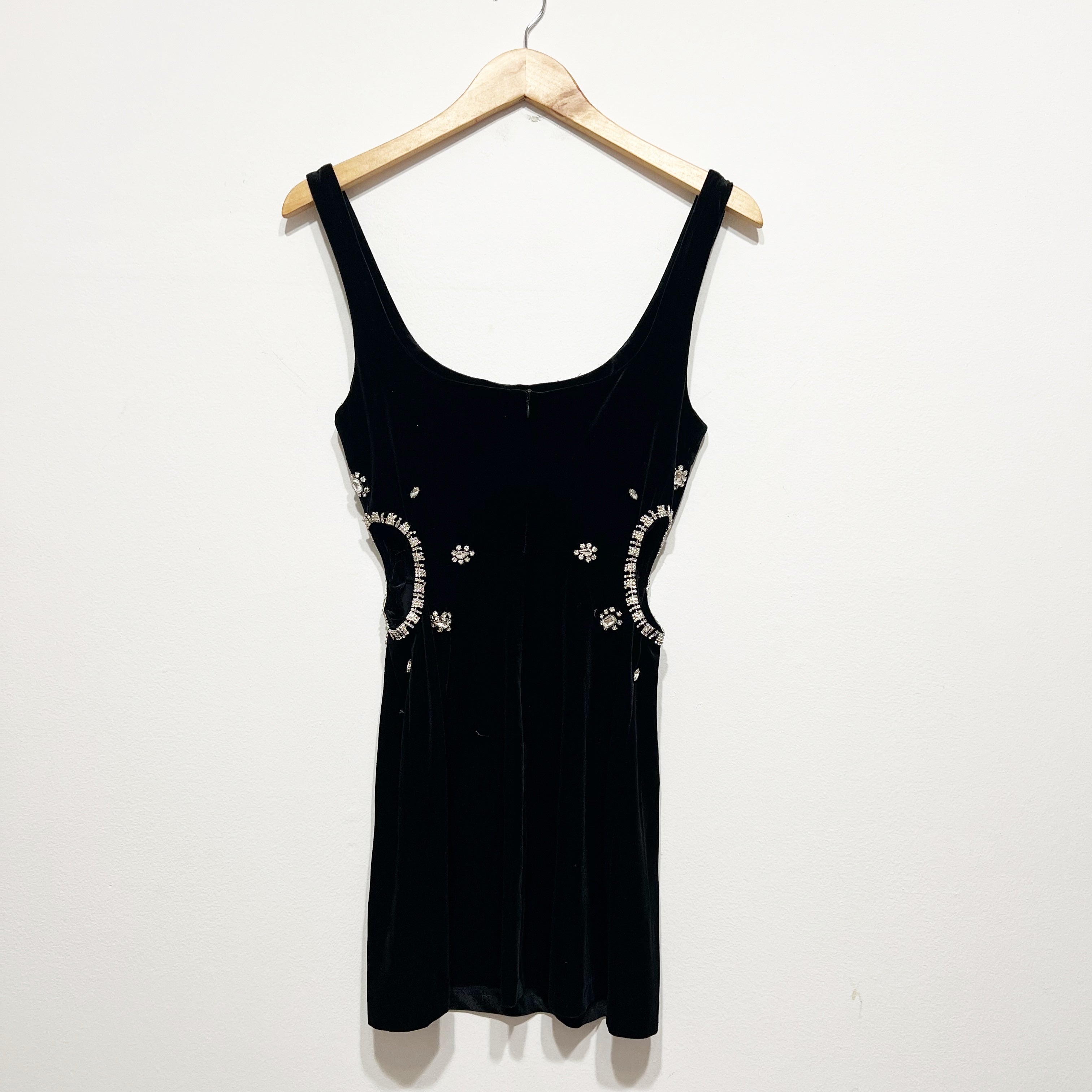 Zara Velvet Velour Crystal Jewel Diamond Embellished Cut Out Mini Party Dress