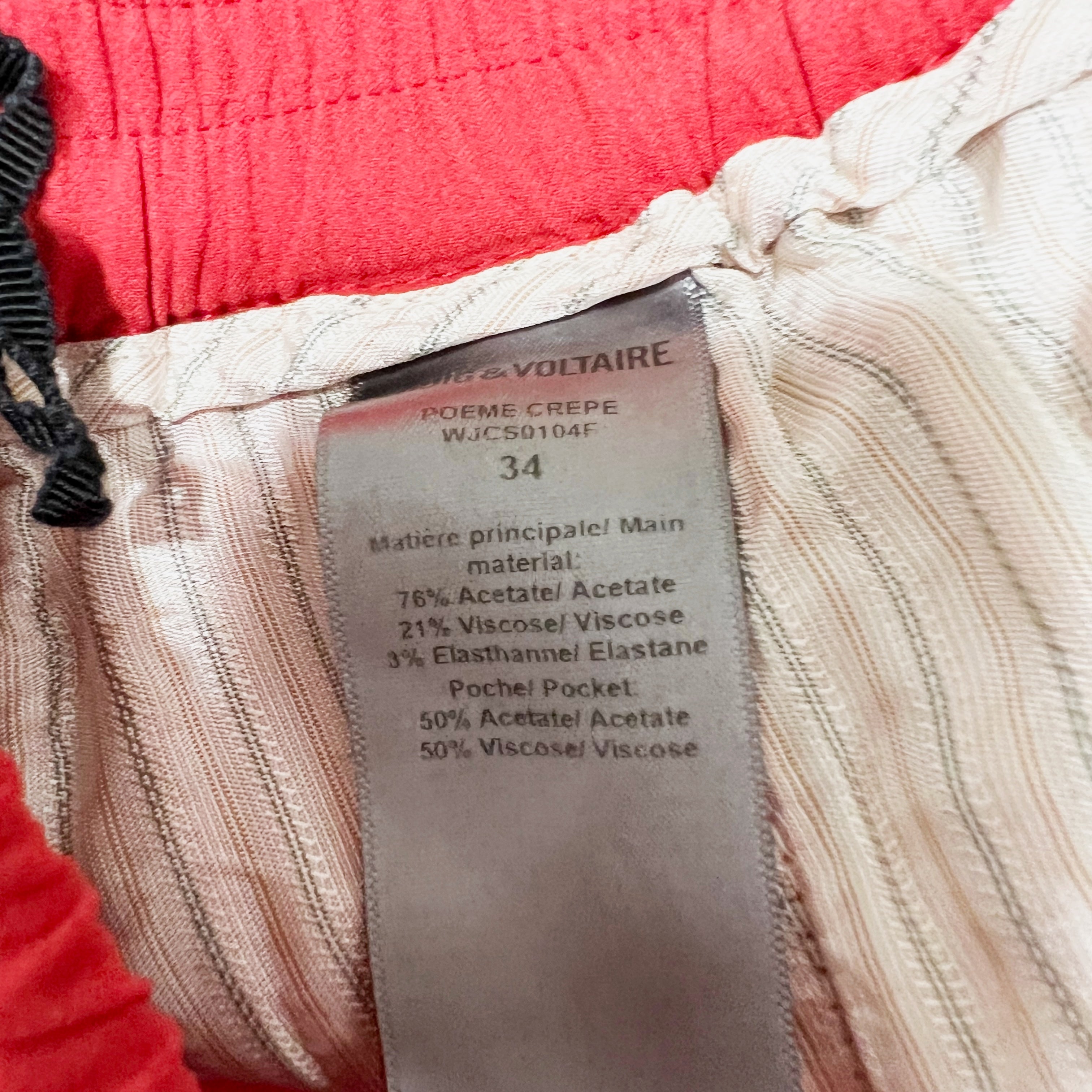 Zadig &amp; Voltaire Poeme Crepe Satin Mid Rise Straight Leg Casual Trouser Pants S